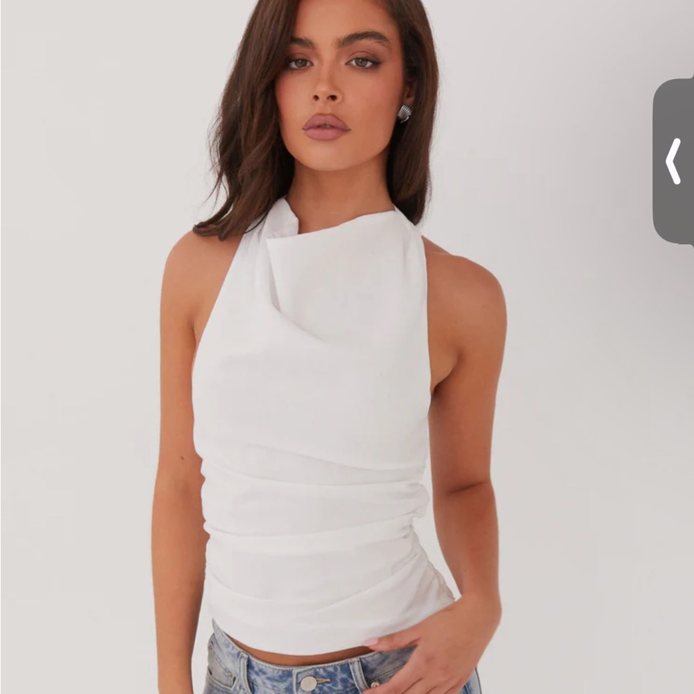 Peppermayo White Linen Draped Halter Top